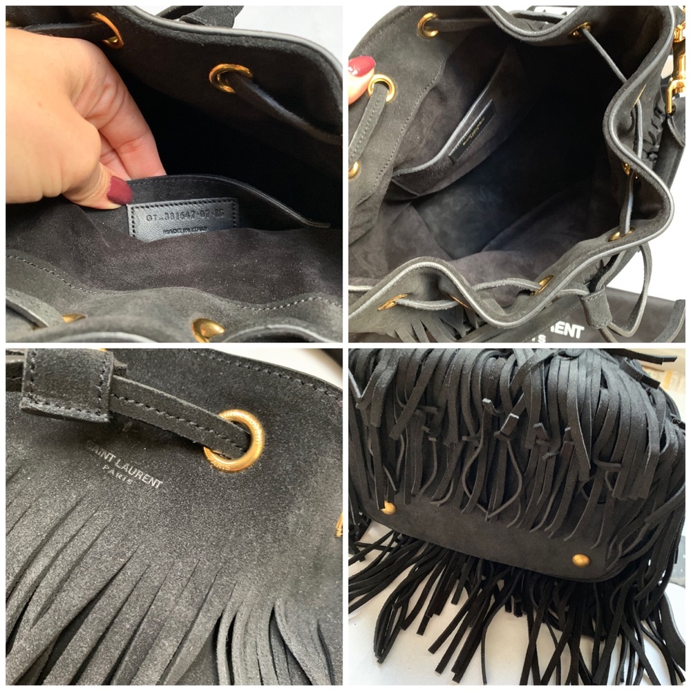 Saint Laurent Black Suede Fringed Bucket Bag - Picture 6 of 8